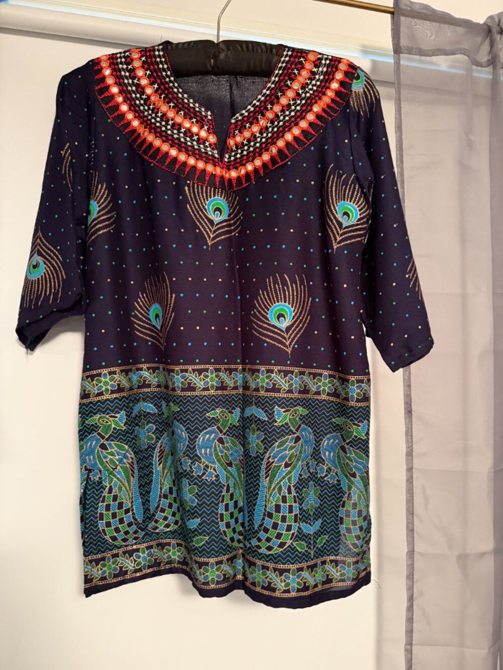 Gorgeous NEW Indian peacock tunic / kurta-style top elaborate embroidery